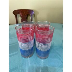 Red White Blue Striped Juice Glasses Set of 4 MCM Patriotic Tumblers